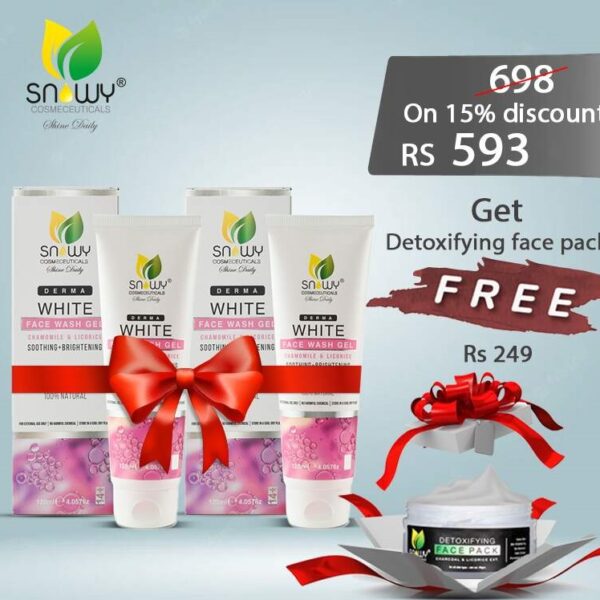 Derma White Face Wash 120ml 2Pcs Get Free Detoxifying Face Pack 50gm Combo